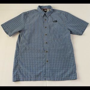 THE NORTH FACE MENS SMALL BLUE/WHITE SP BUTTON DOWN SHORT SLEEVE SHIRT